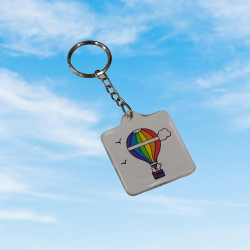 Vintage Air Balloon Keychain w Ring Pride Colors 2 Sided Lucite